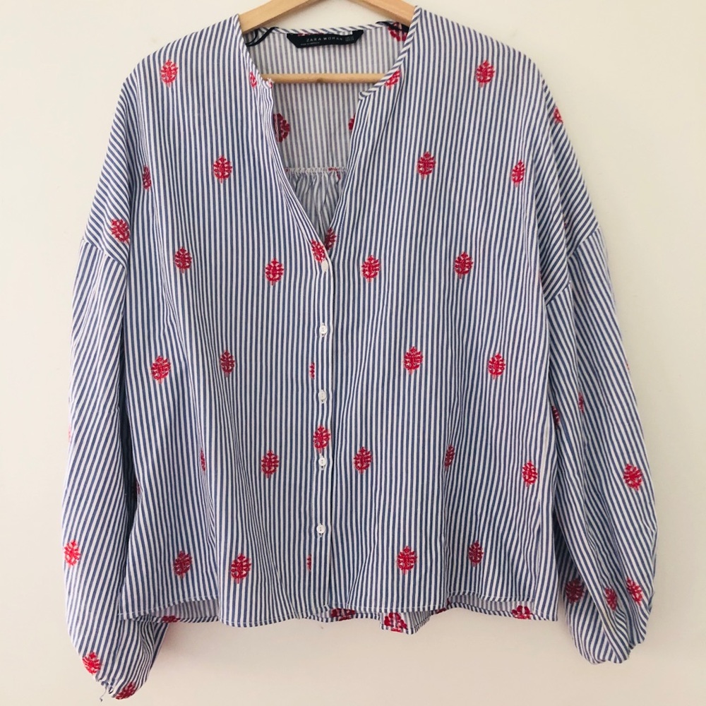 ZARA Women Blue Stripe Blouse